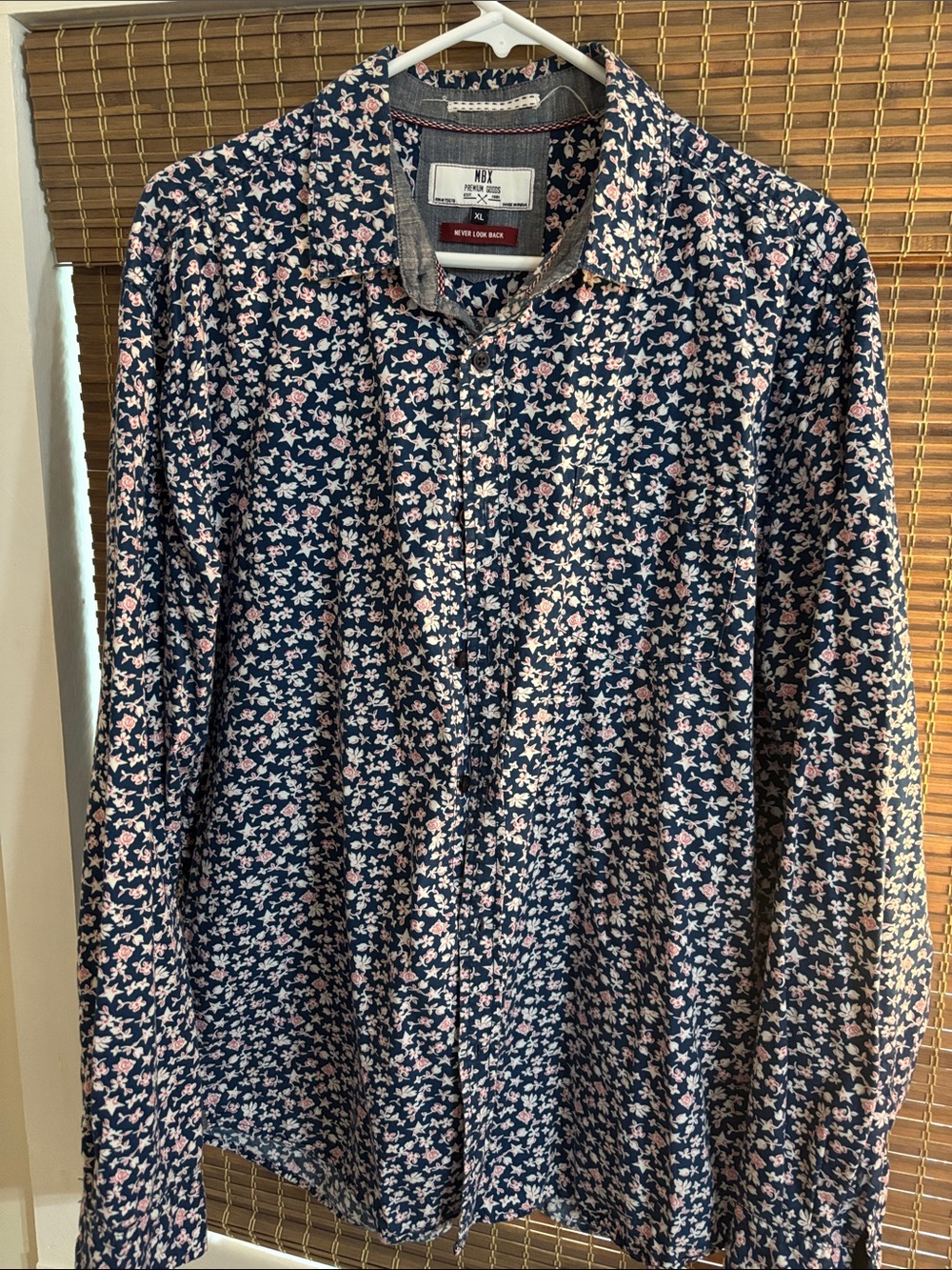 Floral Button-Up Shirt - Navy with Pink & White Flowers